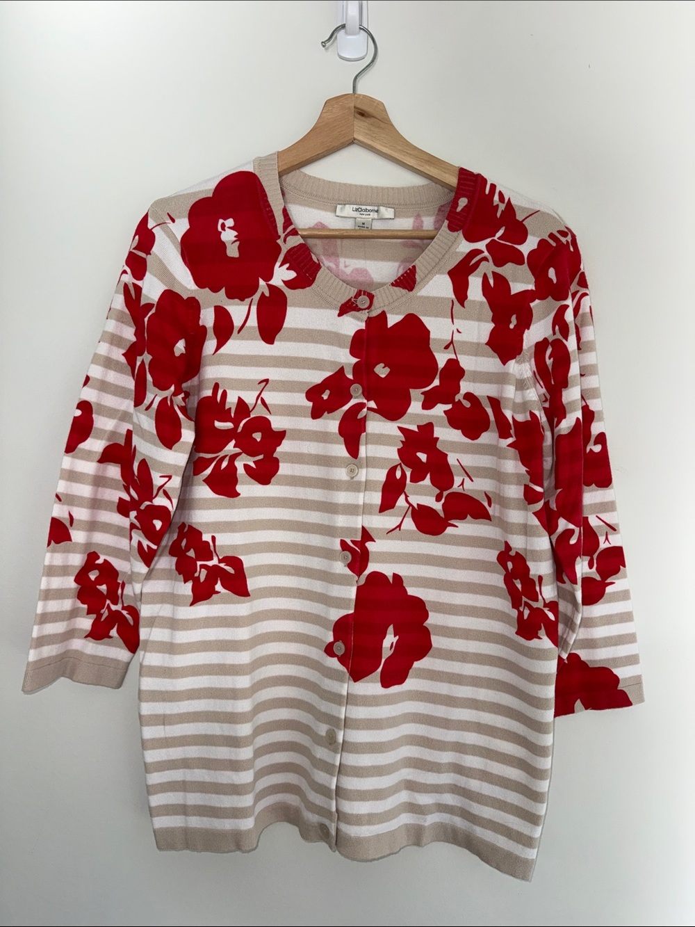 NWOT Liz Claiborne Red Floral Stripe Cardigan, M
